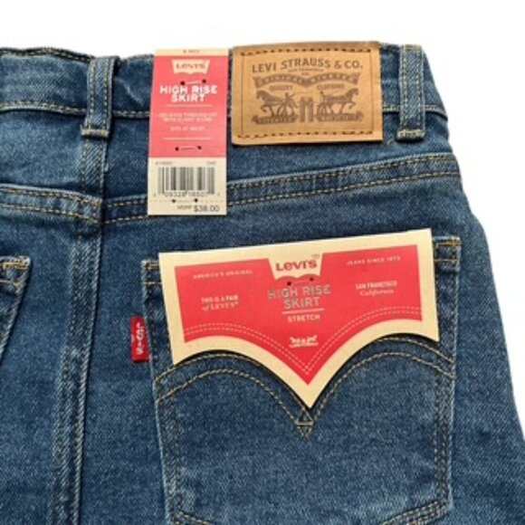 NEW Levi’s Blue Denim Jean Skirt Med Wash Zip Front Elastic‎ Side Girls Size 8 - Picture 5 of 13
